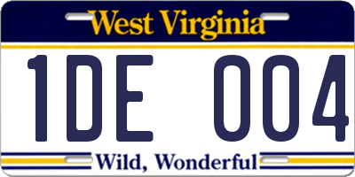 WV license plate 1DE004