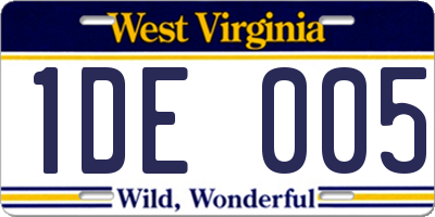 WV license plate 1DE005