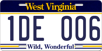 WV license plate 1DE006