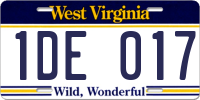 WV license plate 1DE017