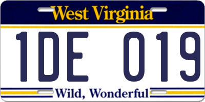 WV license plate 1DE019