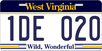 WV license plate 1DE020