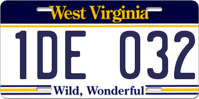 WV license plate 1DE032
