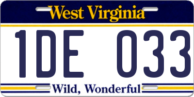 WV license plate 1DE033