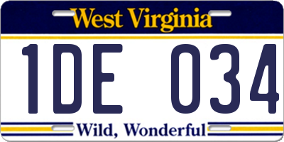 WV license plate 1DE034