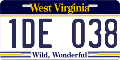 WV license plate 1DE038