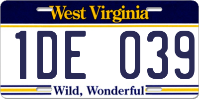 WV license plate 1DE039