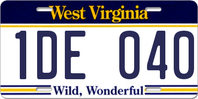 WV license plate 1DE040