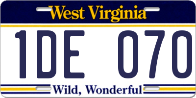 WV license plate 1DE070
