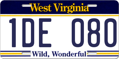 WV license plate 1DE080