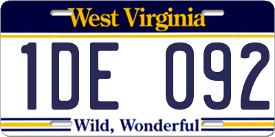 WV license plate 1DE092