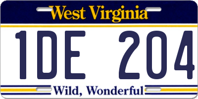 WV license plate 1DE204