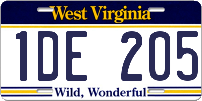 WV license plate 1DE205