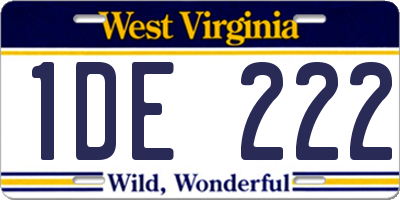 WV license plate 1DE222