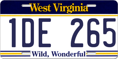 WV license plate 1DE265