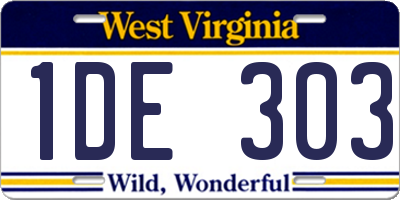 WV license plate 1DE303
