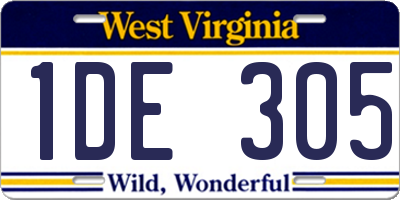 WV license plate 1DE305
