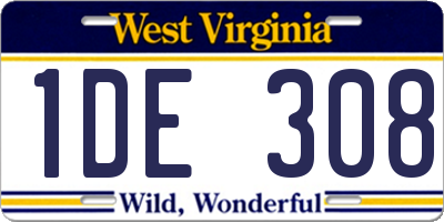 WV license plate 1DE308