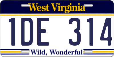 WV license plate 1DE314