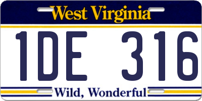 WV license plate 1DE316