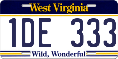 WV license plate 1DE333