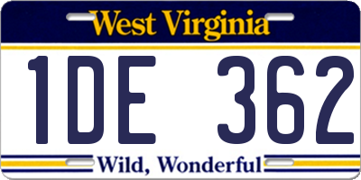 WV license plate 1DE362