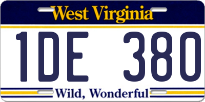 WV license plate 1DE380