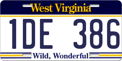 WV license plate 1DE386