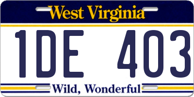 WV license plate 1DE403