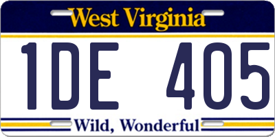 WV license plate 1DE405