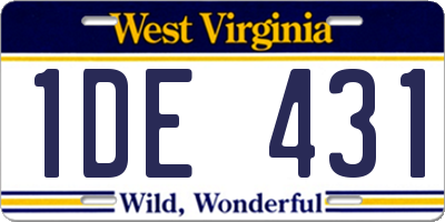 WV license plate 1DE431