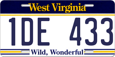 WV license plate 1DE433
