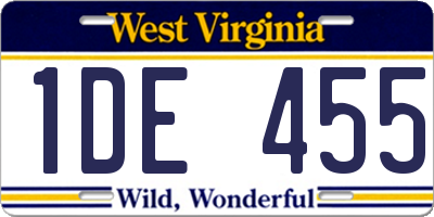 WV license plate 1DE455