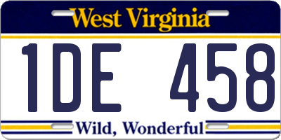 WV license plate 1DE458