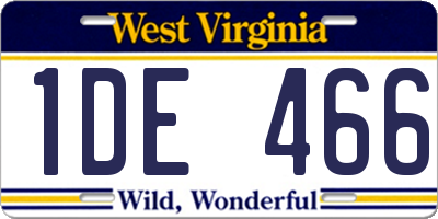 WV license plate 1DE466