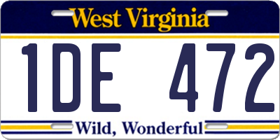 WV license plate 1DE472