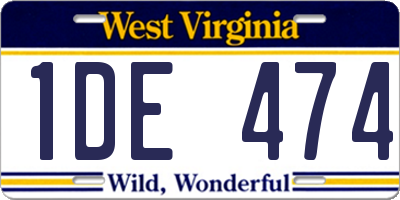 WV license plate 1DE474