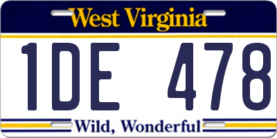 WV license plate 1DE478