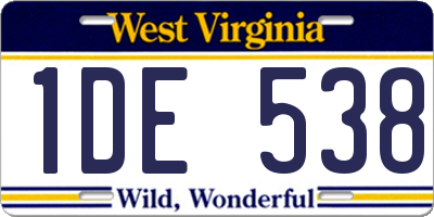 WV license plate 1DE538