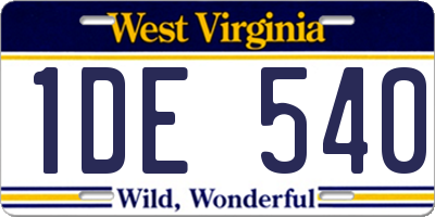WV license plate 1DE540