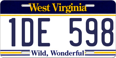 WV license plate 1DE598