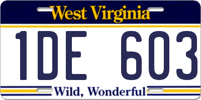 WV license plate 1DE603
