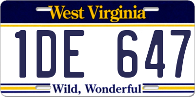 WV license plate 1DE647