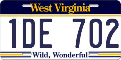 WV license plate 1DE702