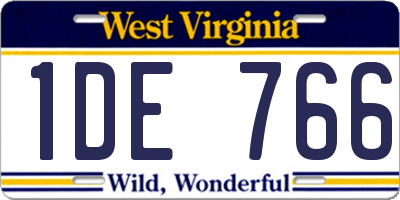 WV license plate 1DE766