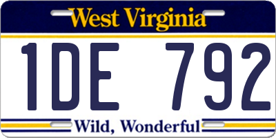WV license plate 1DE792