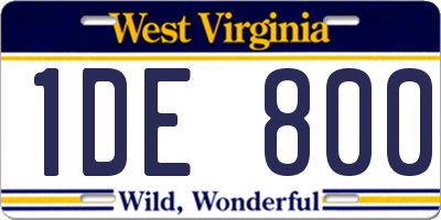 WV license plate 1DE800