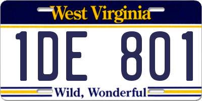 WV license plate 1DE801