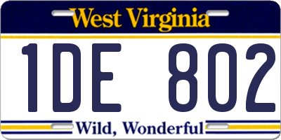 WV license plate 1DE802