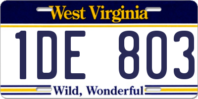 WV license plate 1DE803